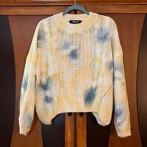 NWT BLUE B CHUNKY KNIT CABLE TIE  DYE BLUE & YELLOW CROPPED SWEATER
